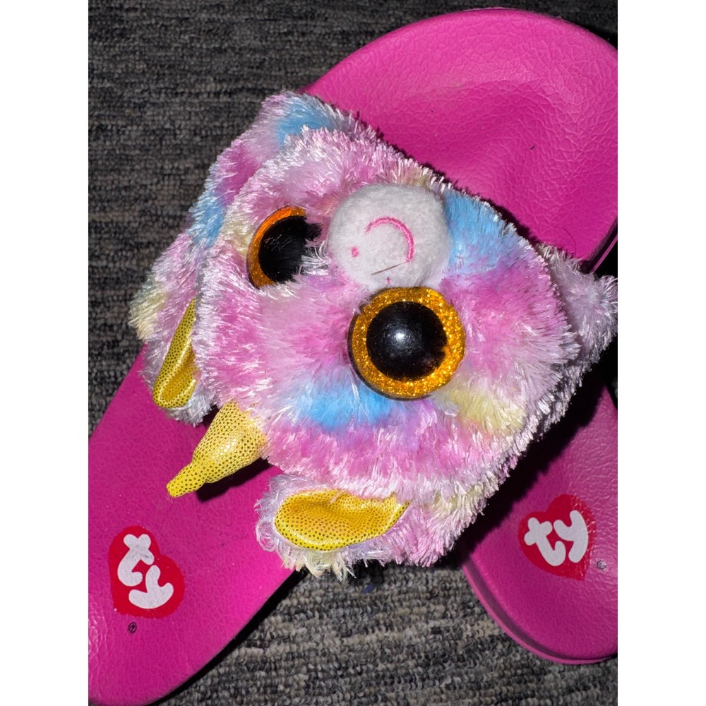 Ty Beanie Boos Heather the Cat Pink Plush Slide Sandals Girls Size 4-5